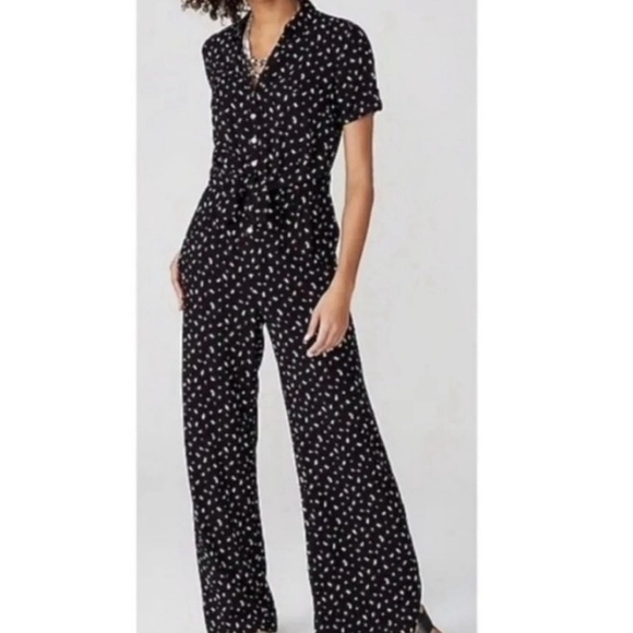 J. Jill Pants - J. Jill Black Red White Button Up Jumpsuit NWT XL Petite Short Sleeve
